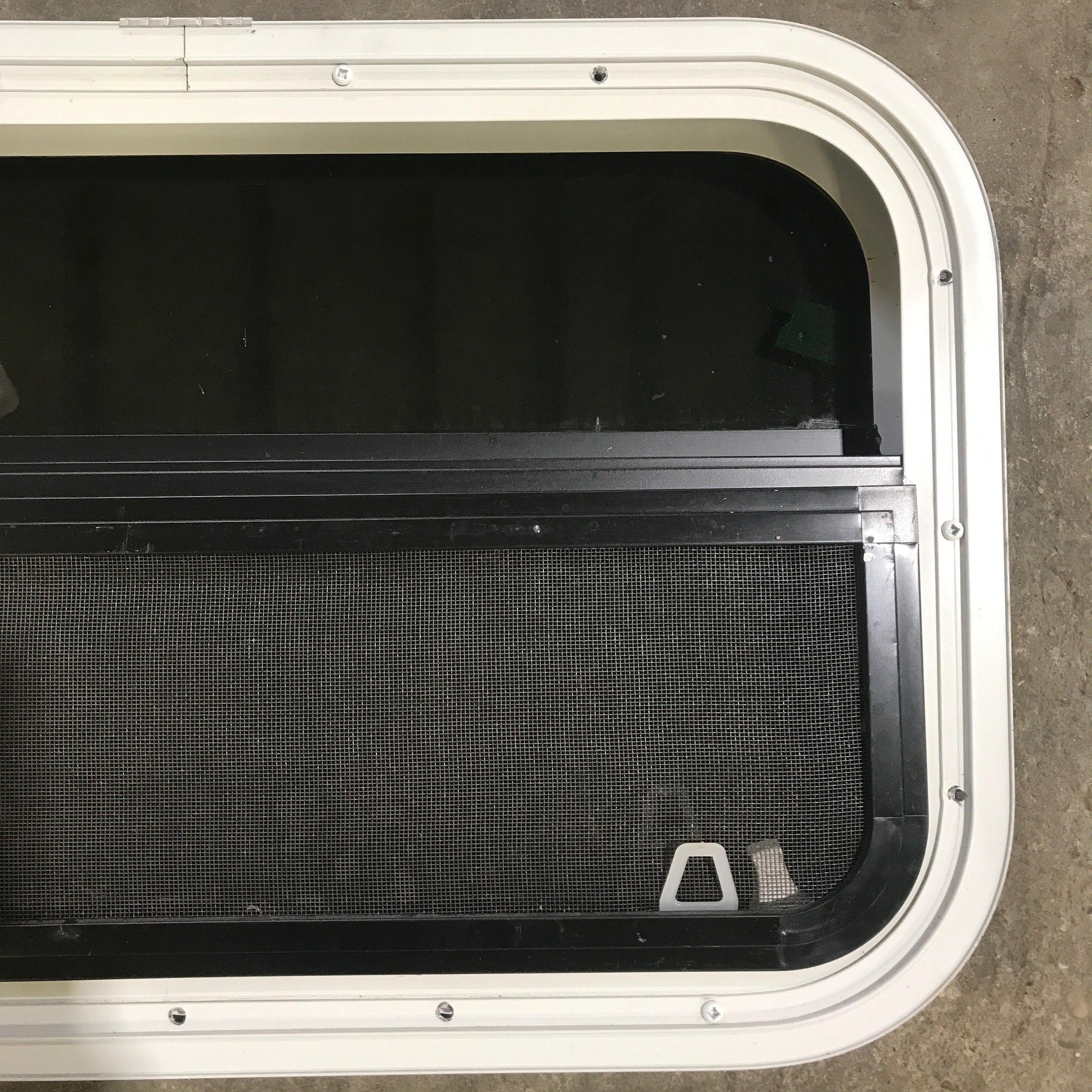 Used White Radius Opening Window : 23.5" X 14.5" X 1.875" - Young Farts RV Parts