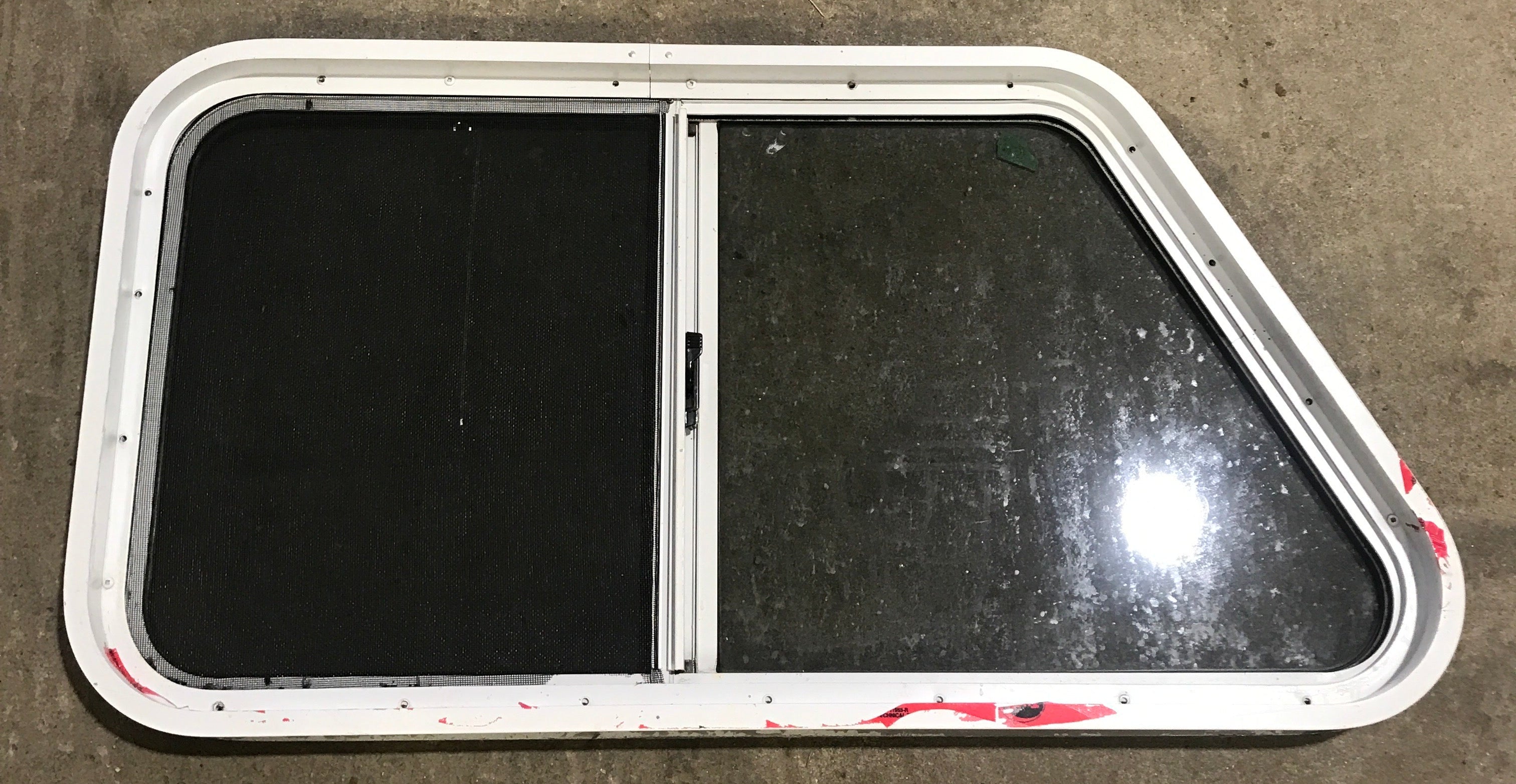 Used Slanted White Radius Opening Window : 37" W x 18 3/4" H x 1 7/8" D