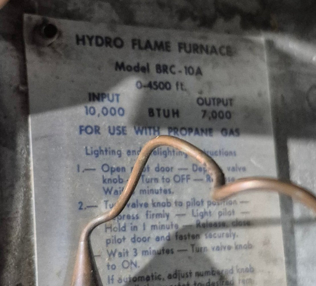 7000 BTU USED BRC - 10A HYDRO FLAME RV Propane Furnace - Young Farts RV Parts