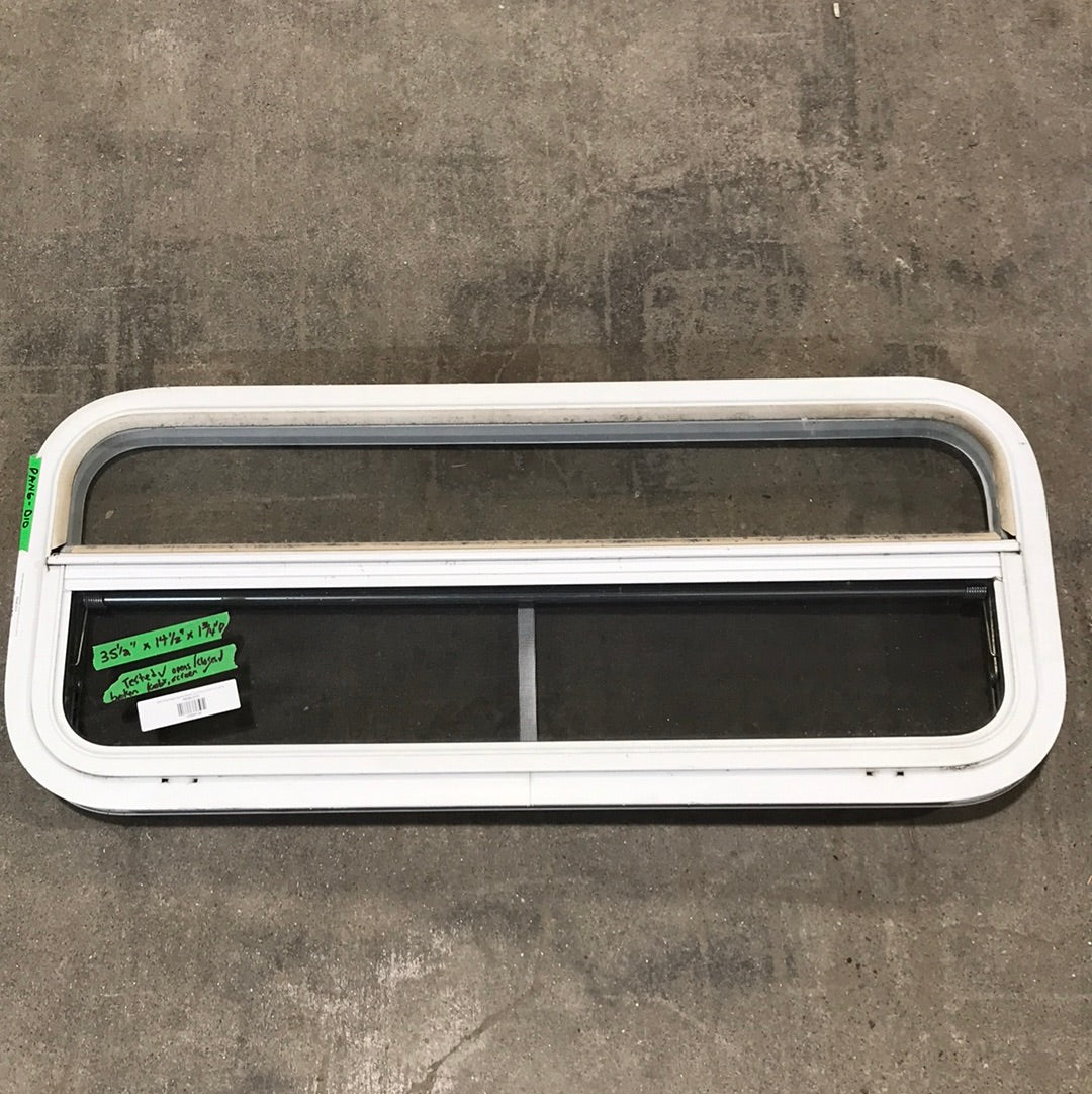 USED White Radius Opening Window : 35 1/2" W X 14 1/2" H X 1 3/4" D - Young Farts RV Parts