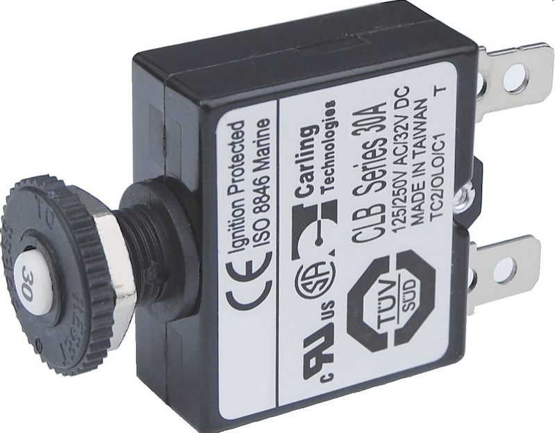 7059 30A Push Button Thermal with Quick Connect Terminals - Young Farts RV Parts