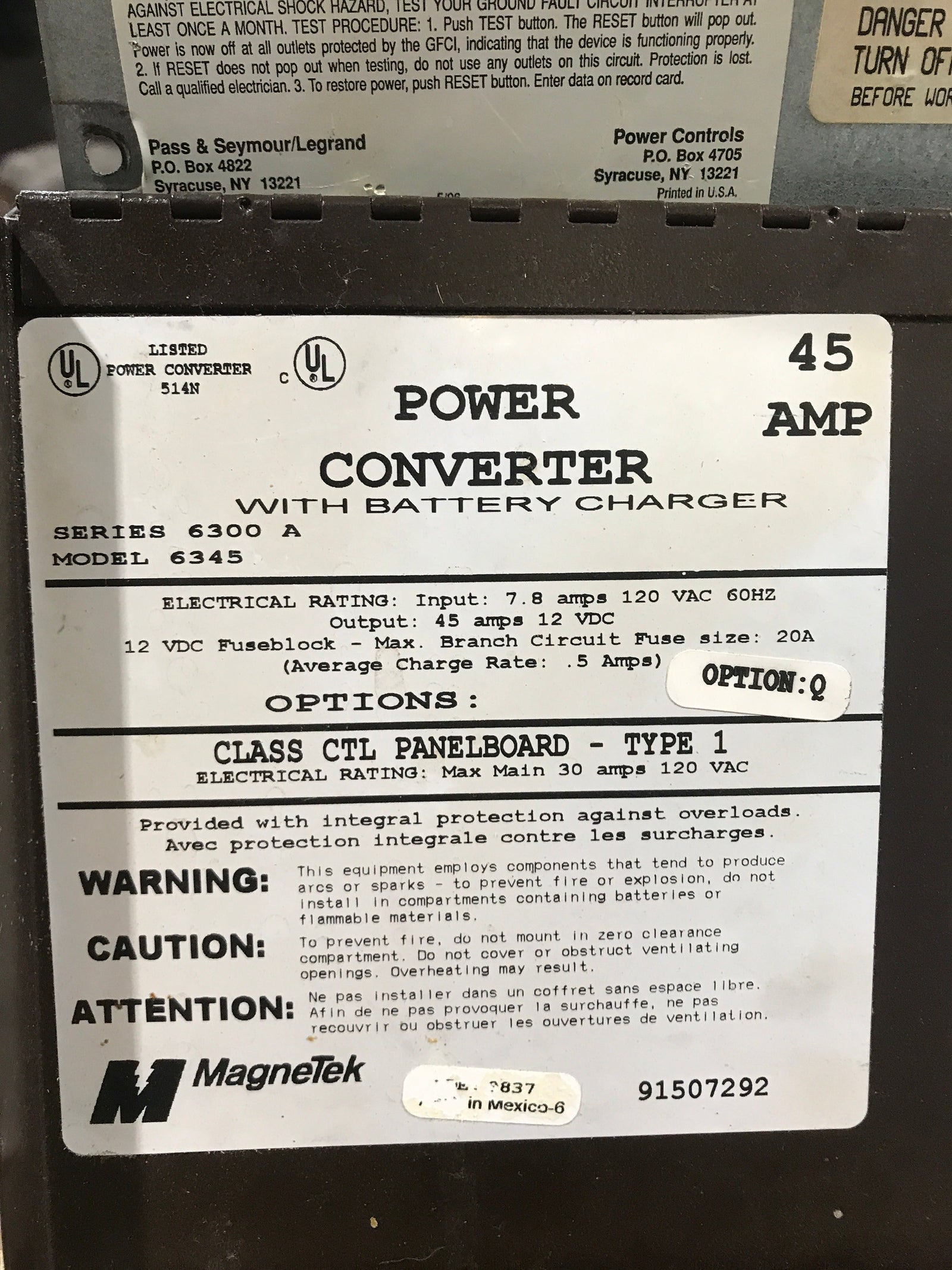 Used MAGNETEK 45 AMP Converter Series 6300 A Model 6345