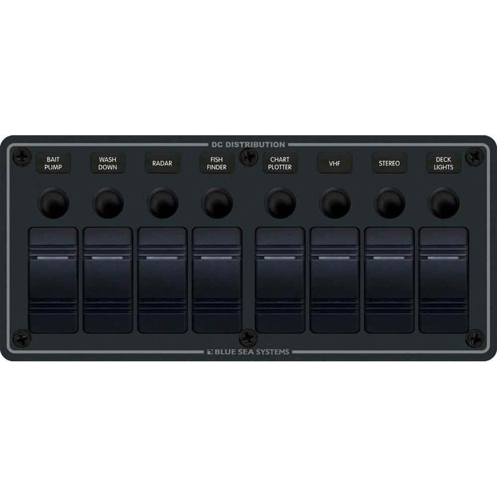 8371 Water Resistant Panel - 8 Position - Black - Horizontal Mount - Young Farts RV Parts