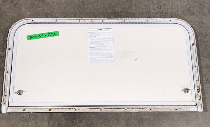 Used Radius Cornered Propane Cargo Door 30" W x 15" H x 1/2 "D - Young Farts RV Parts