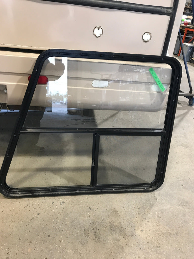 Used Slanted Black Radius Opening Window : 41 1/4" W x 33 3/4" H x 2" D