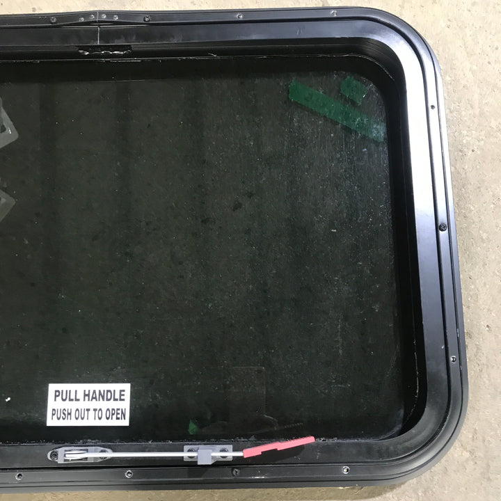 Used Black Radius Emergency Opening Window : 29.5" X 19.5" X 1.5" - Young Farts RV Parts