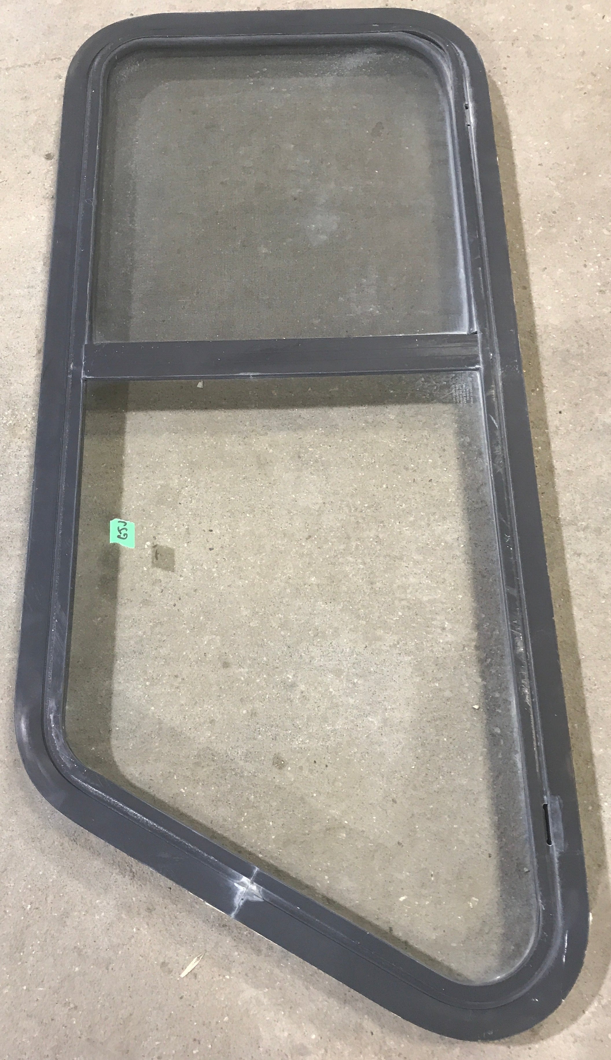 Used Slanted Black Radius Opening Window : 41 3/4" W x 17 1/2" H x 1 7/8" D - Young Farts RV Parts
