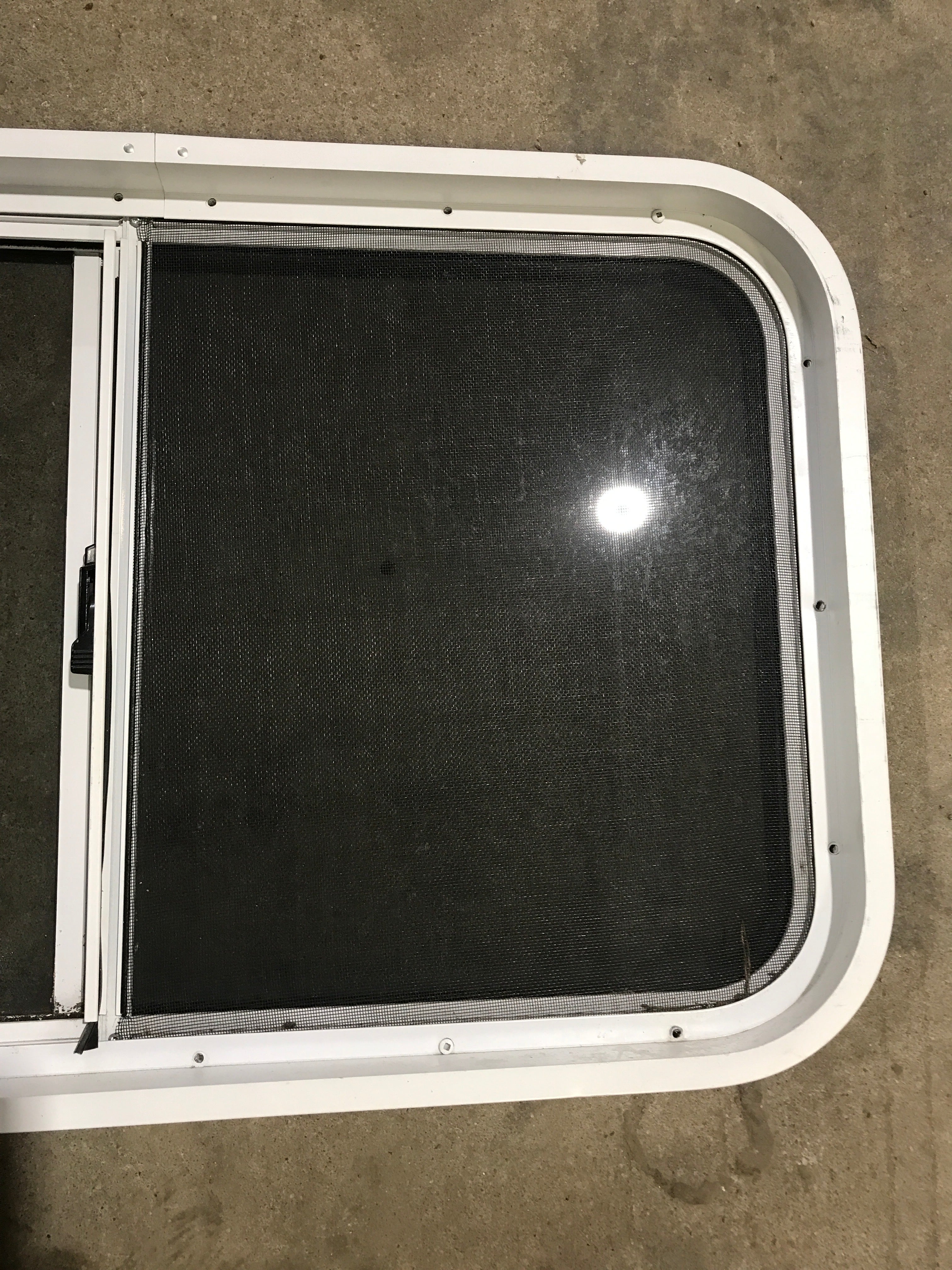 Used Slanted White Radius Opening Window : 37" W x 18 3/4" H x 1 7/8" D