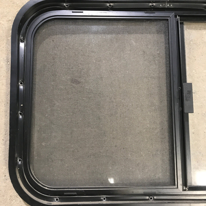 Used Black Radius Opening Window : 29.5" X 17.5" X 1.875" - Young Farts RV Parts