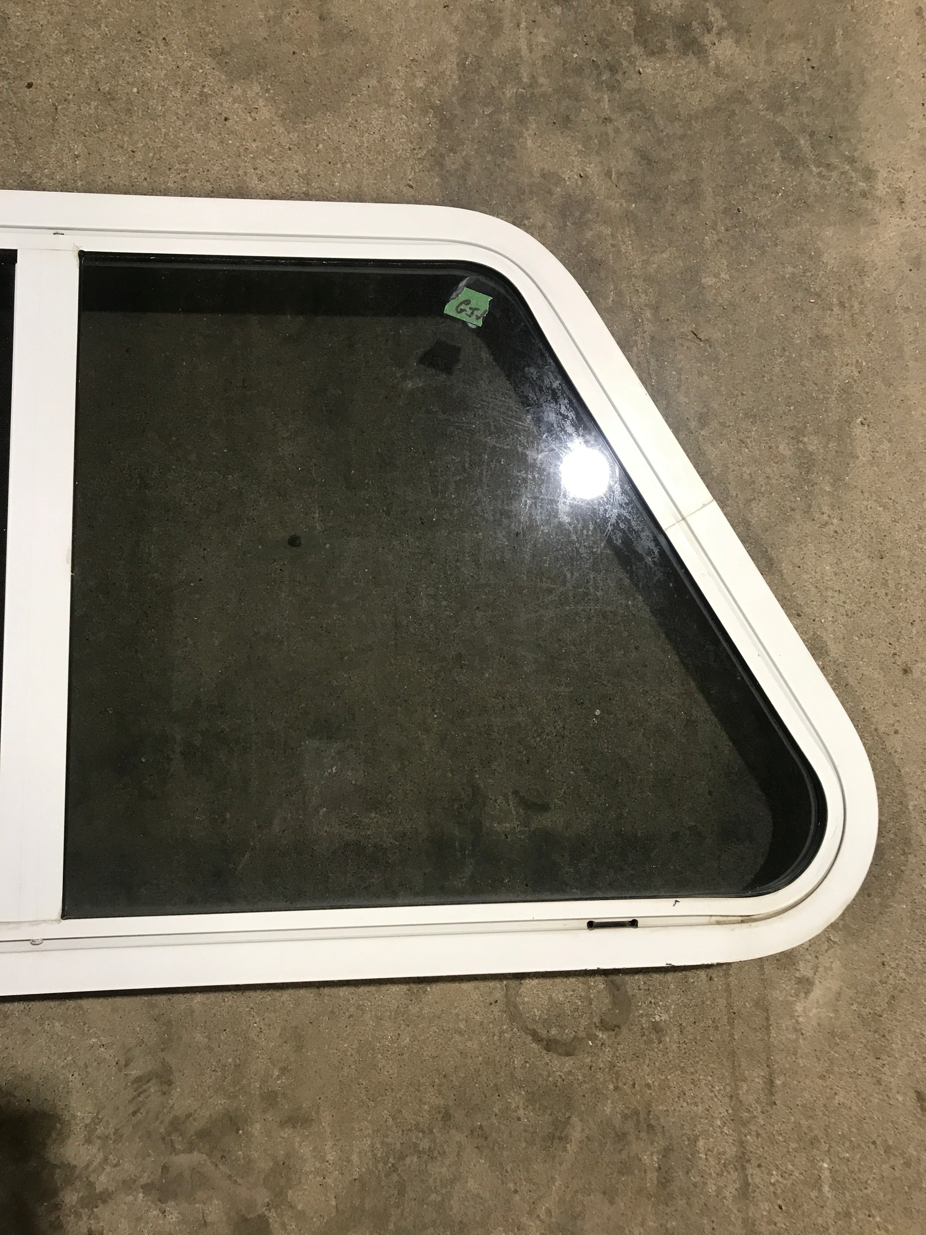 Used Slanted White Radius Opening Window : 37" W x 18 3/4" H x 1 7/8" D