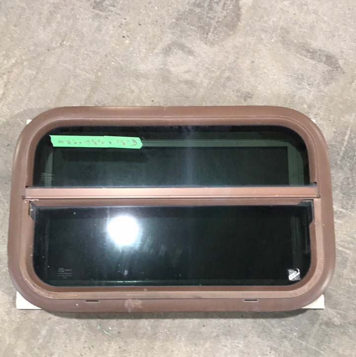 USED Brown Radius Dual Pane-Storm Window : 24 1/4" W x 15 1/4" H x 1 1/2" D - Young Farts RV Parts