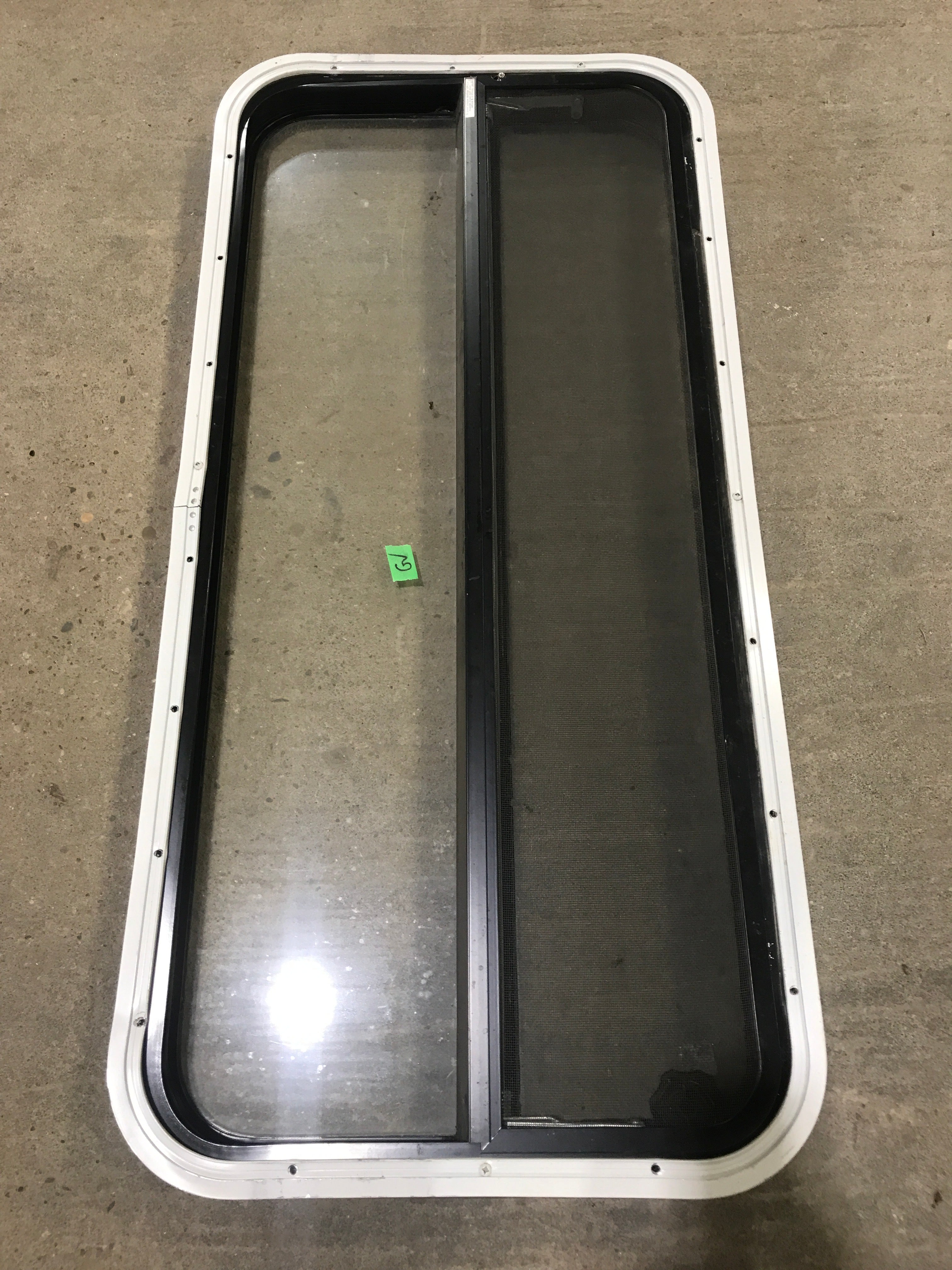 Used Black Radius Opening Window : 41 1/2" W x 19 1/2" H x 2" D - Young Farts RV Parts