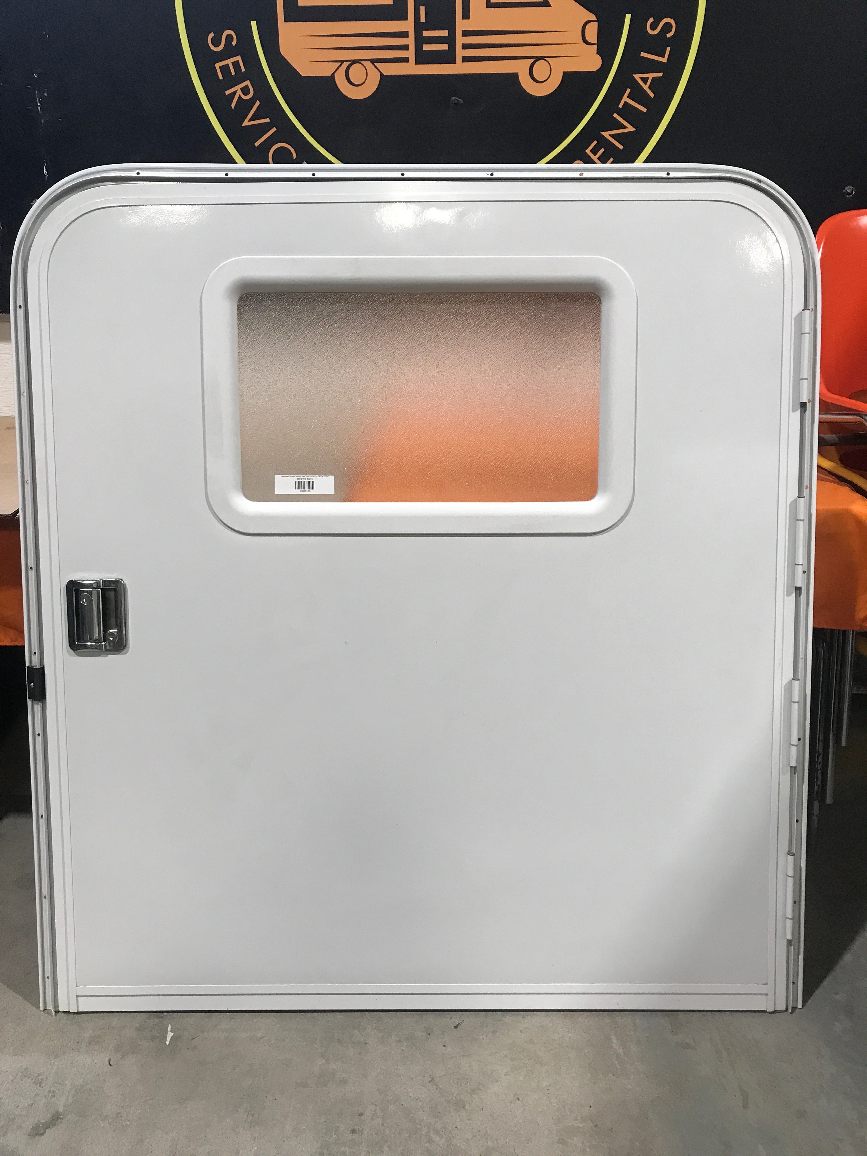 Used Radius Storage/ Teardrop Trailer Entry Door 48 1/4”x 43 1/2” x 2 1/2"