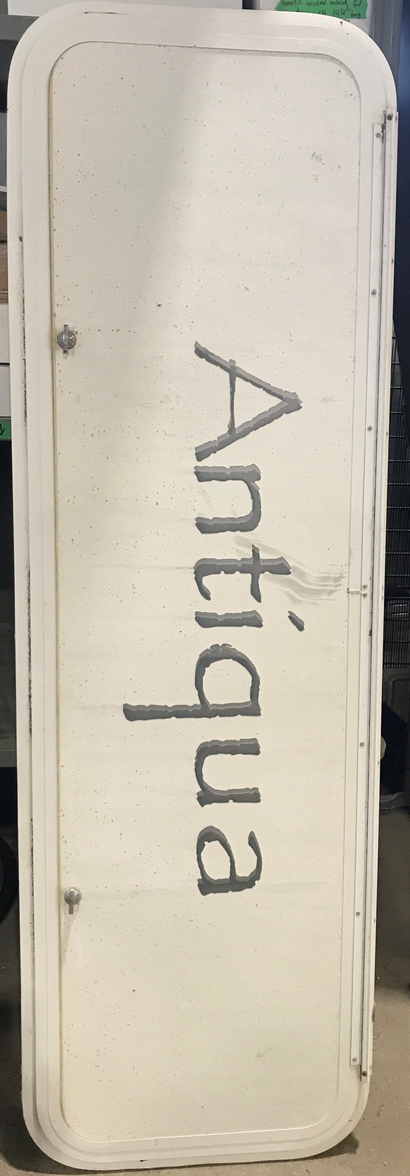 Used Radius Opening Rock Guard Covered Window: 59 1/2"  X 17 1/2"  X 1 1/2" D - Young Farts RV Parts