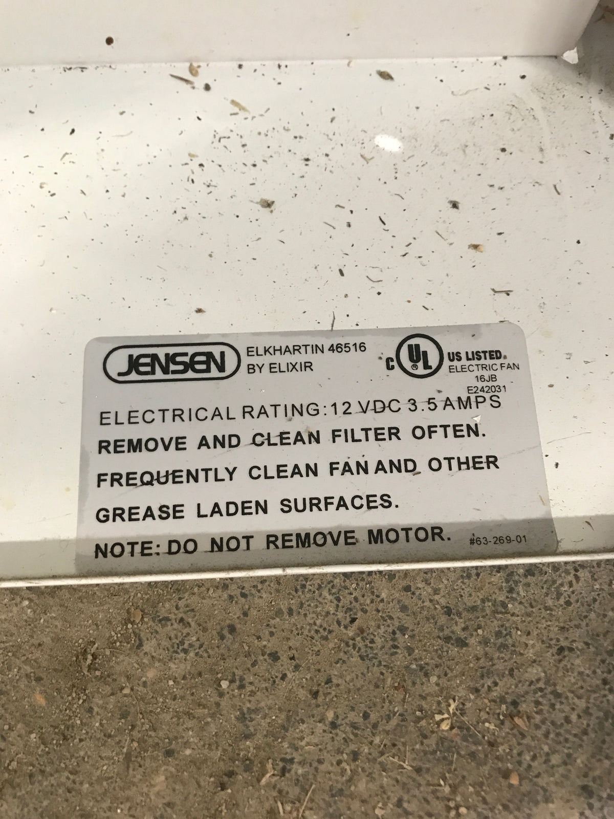 Used Jensen RV Range Hood Fan 63-269-01
