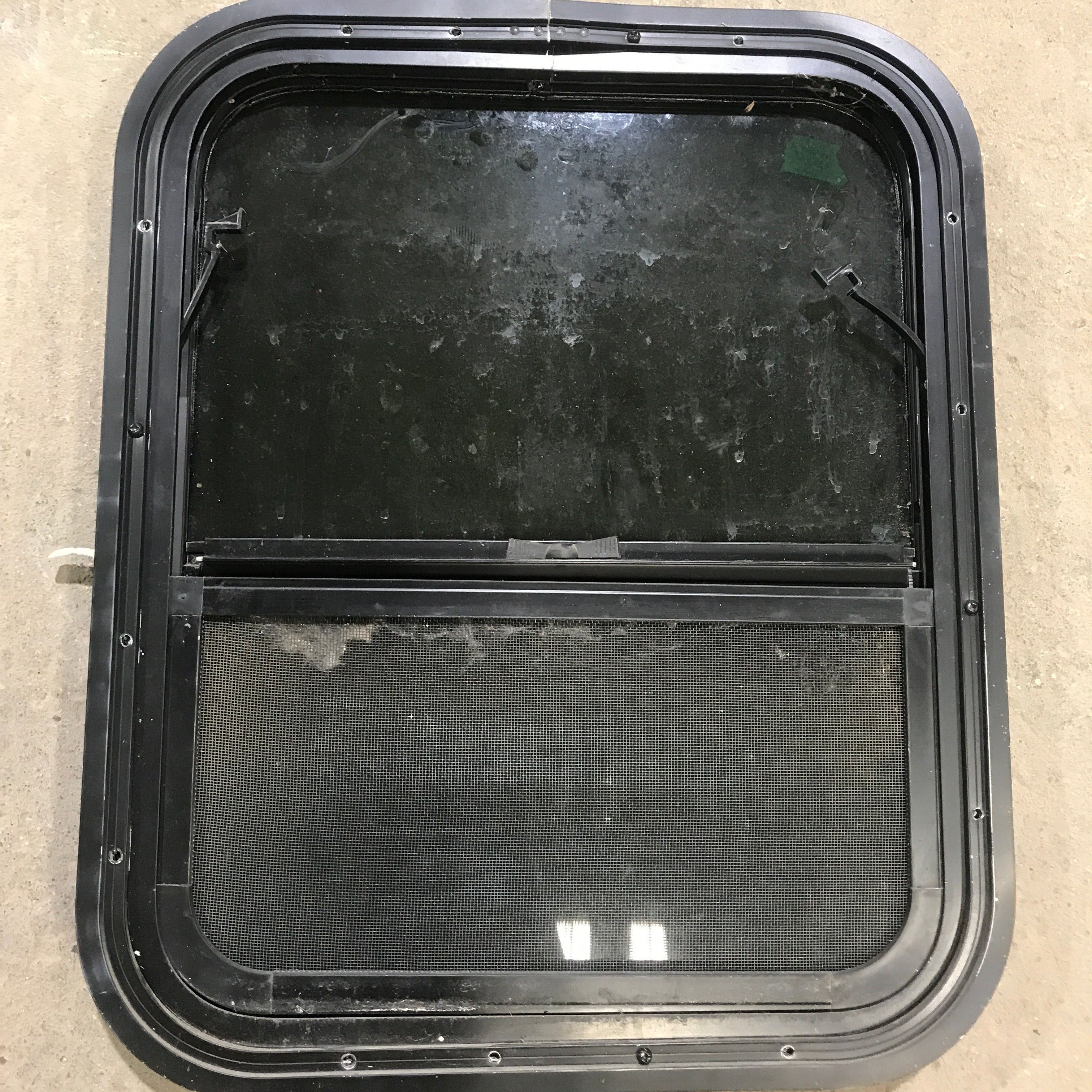 Used Black Radius Opening Window : 21.5" X 17.5" X 1.25" - Young Farts RV Parts