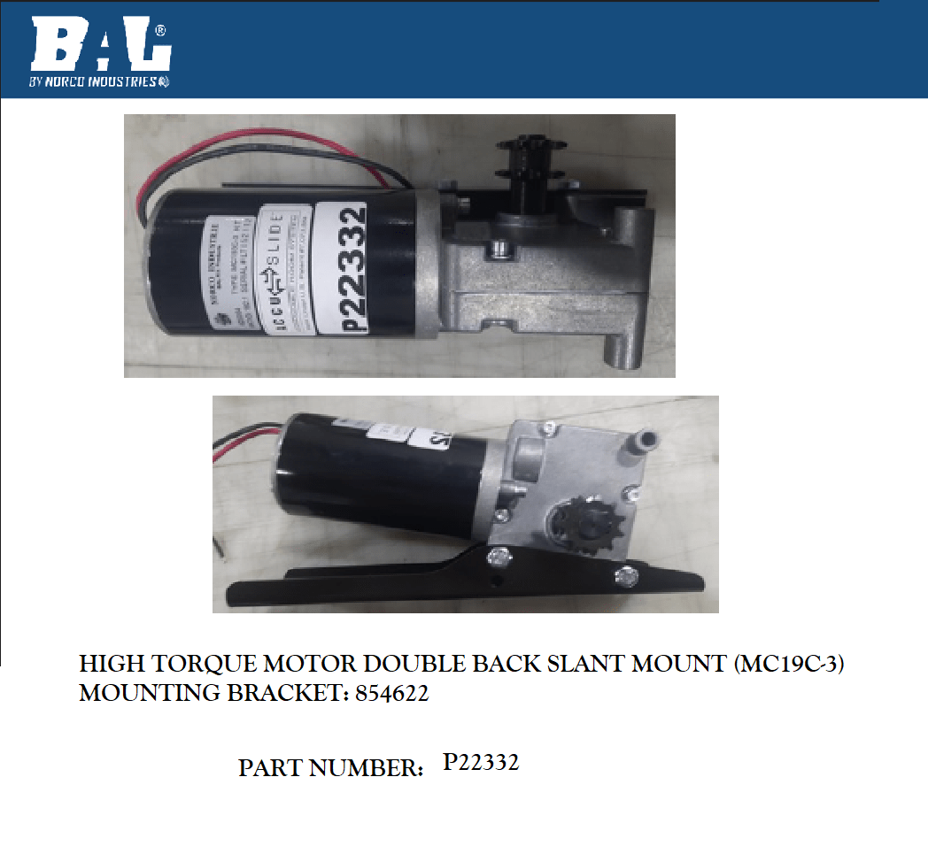 BAL RV P22332 accuslide SLIDE OUT MOTOR *SPECIAL ORDER* - Young Farts RV Parts