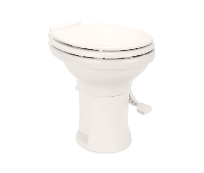 Camco 41715 High Profile Toilet, Ceramic Bowl/Slow Close Wood Seat And Lid - Bone Colour - Young Farts RV Parts