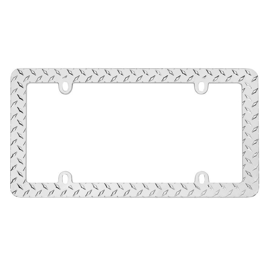 Diamond Plate License Plate Frame - Chrome - Young Farts RV Parts