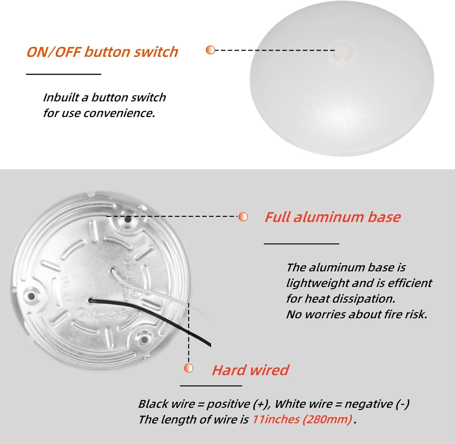 Dream Lighting RV Lights LED Dome Light with Push Button 12v Interior Ceiling Light 3500K White Lighting 4.5" - Young Farts RV Parts