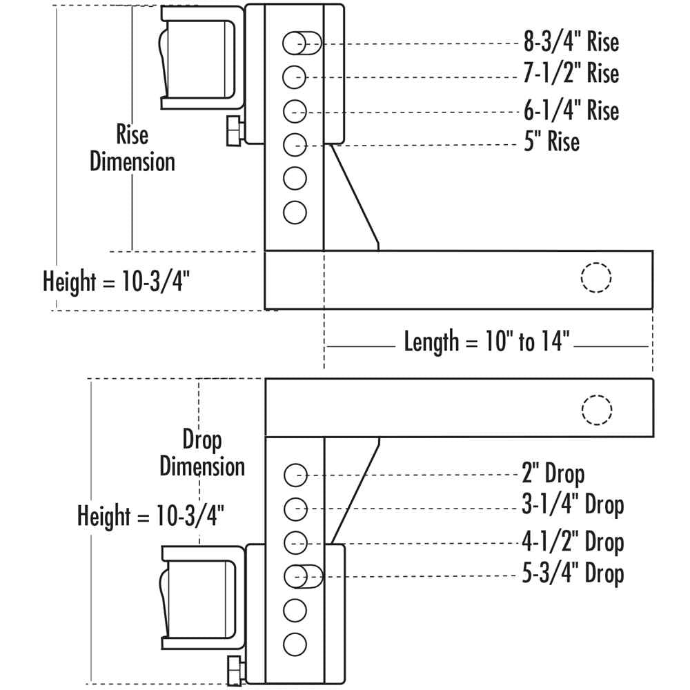 Ea - Z - Lift 16" x 5.75" x 8.75" 16" Adjustable Ball Mount - Young Farts RV Parts