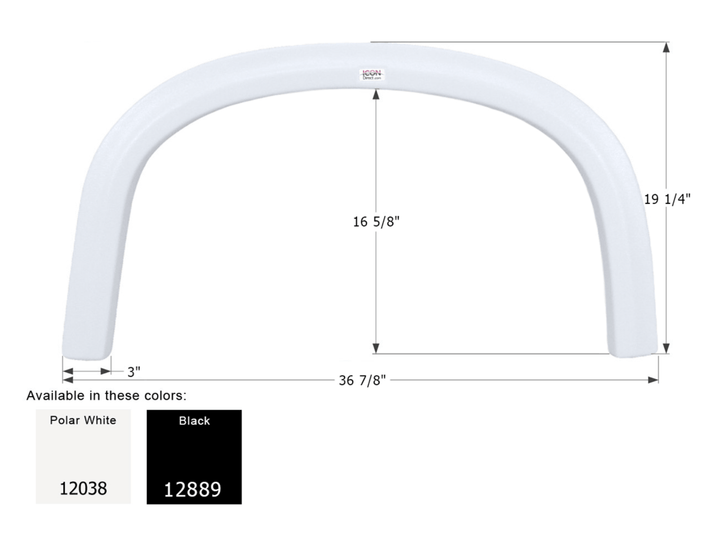 Icon Fender Skirt Various Four Winds Brands 37 Inch 19 - 1/2 Inch Polar White 12038 - Young Farts RV Parts