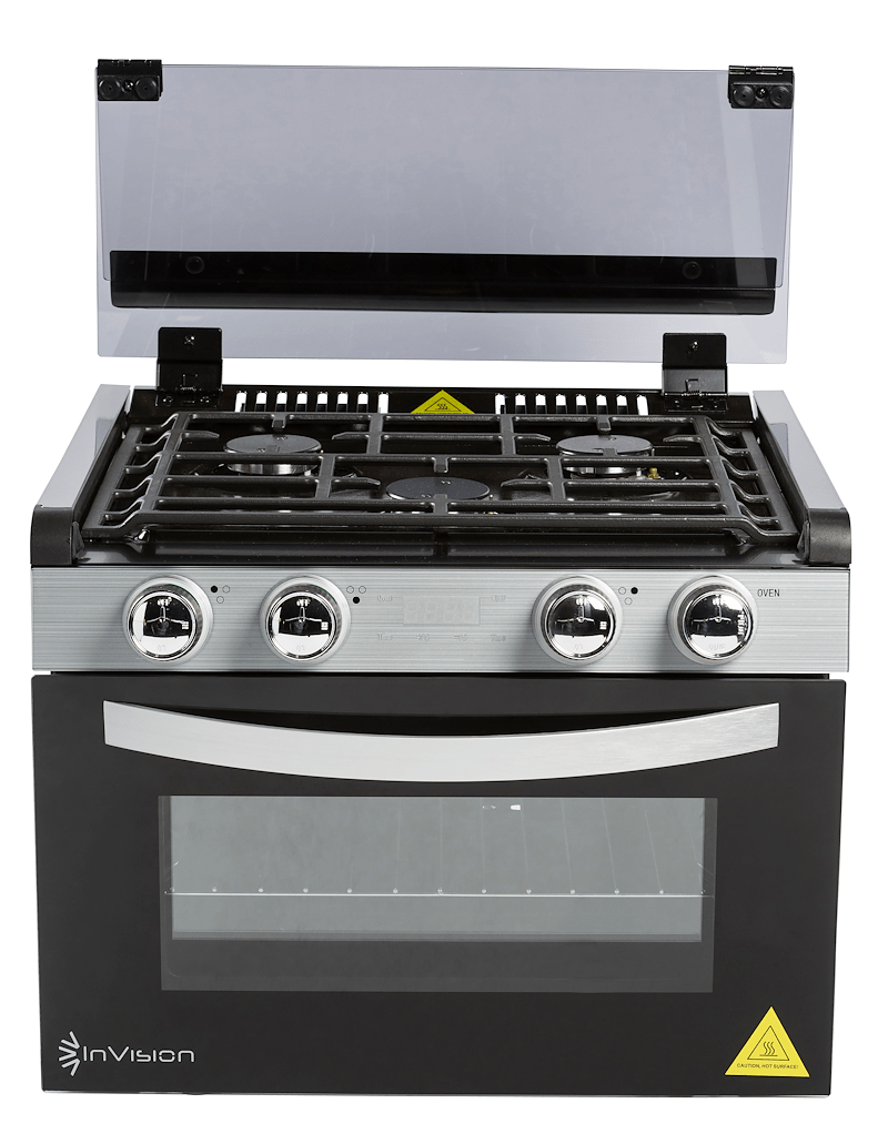 Invision 480 - 2730 Range - Black Porcelain Top With Open Glass Door And Stainless Steel Handle - Young Farts RV Parts