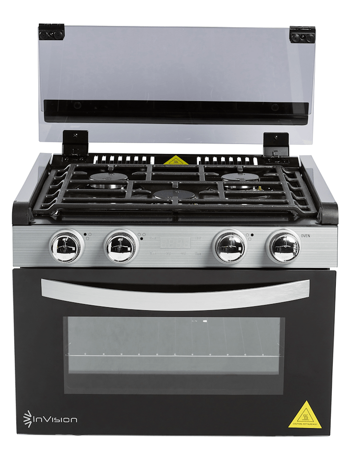 Invision 480 - 2730 Range - Black Porcelain Top With Open Glass Door And Stainless Steel Handle - Young Farts RV Parts