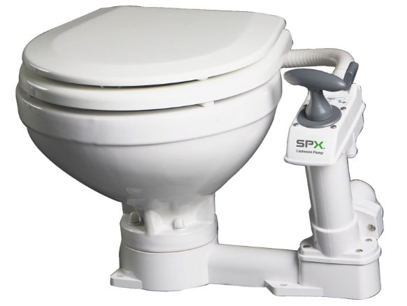 Johnson Pumps 80 - 47229 - 01 AquaT Manual Flush Toilet, White Ceramic - Young Farts RV Parts