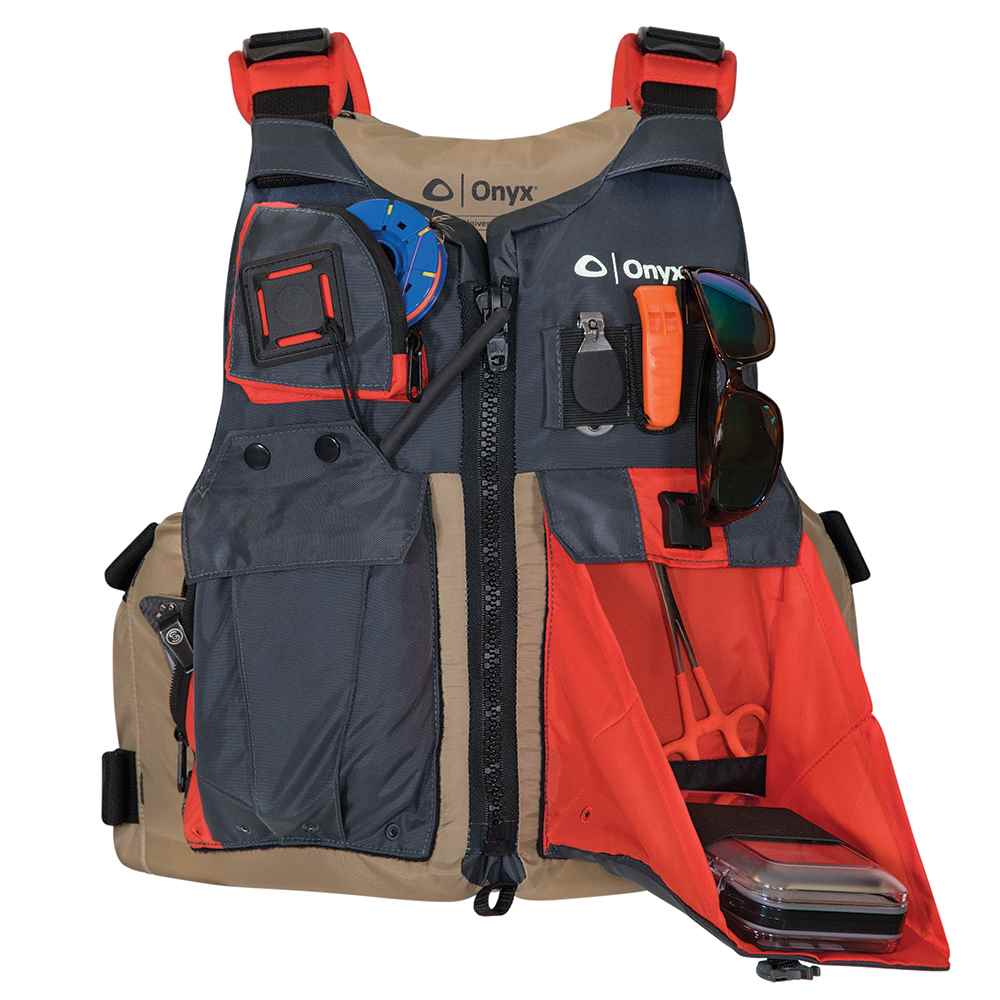 Kayak Fishing Vest - Adult Universal - Tan/Grey - Young Farts RV Parts