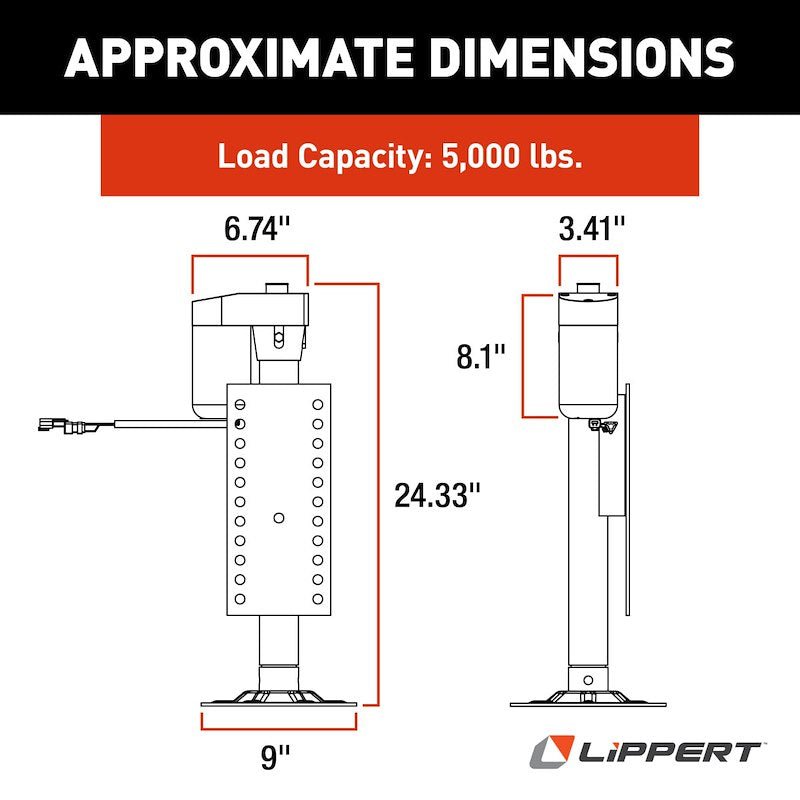 Leveling System Lippert Components 305339 Ground Control, Hall Effect Jack, 5000 Pound Capacity, Left Rear/ Follow Leg Only - Young Farts RV Parts