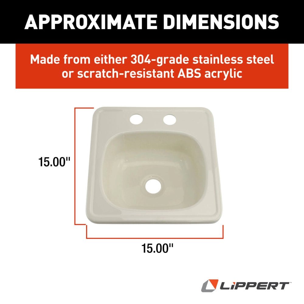 lippert components 209356 Better Bath Parchment Square Outdoor Kitchen Sink 14 - 11/16 x 14 - 11/16 *SPECIAL ORDER* - Young Farts RV Parts