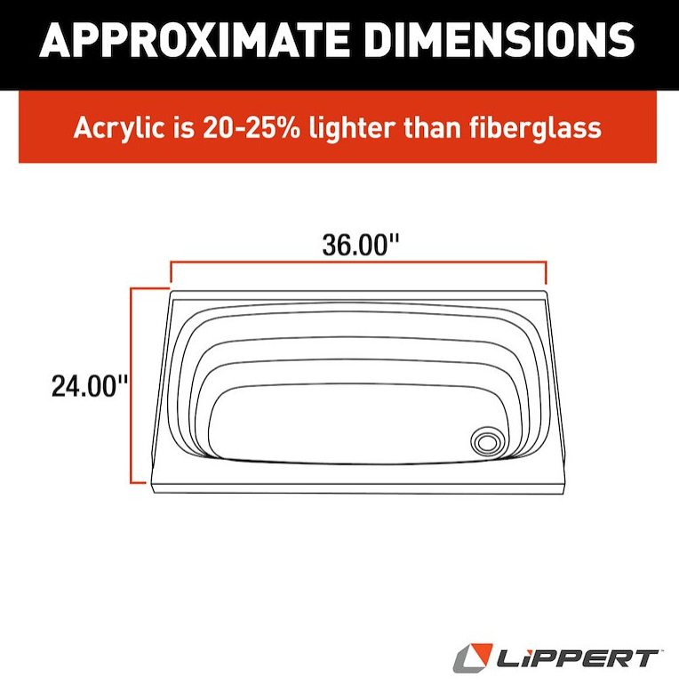 Lippert Components 209376 - Bathtub with Right Drain; 24" x 36" (Parchment) - Young Farts RV Parts