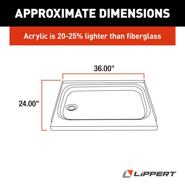 lippert components 209490 Better Bath LHD Parchment Shower Pan 24" x 32" *SPECIAL ORDER* - Young Farts RV Parts