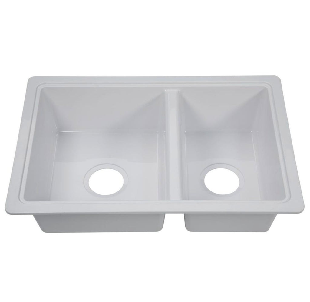 Lippert Components 809030 25" x 17" Double Kitchen Sink - White - Young Farts RV Parts