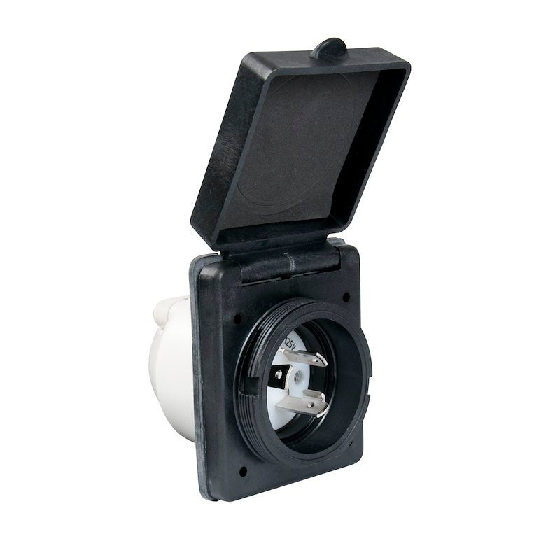 Marinco Outdoor Receptacle 125 Volt/ 30 Amp Square - 301ELRV.BLK - Young Farts RV Parts