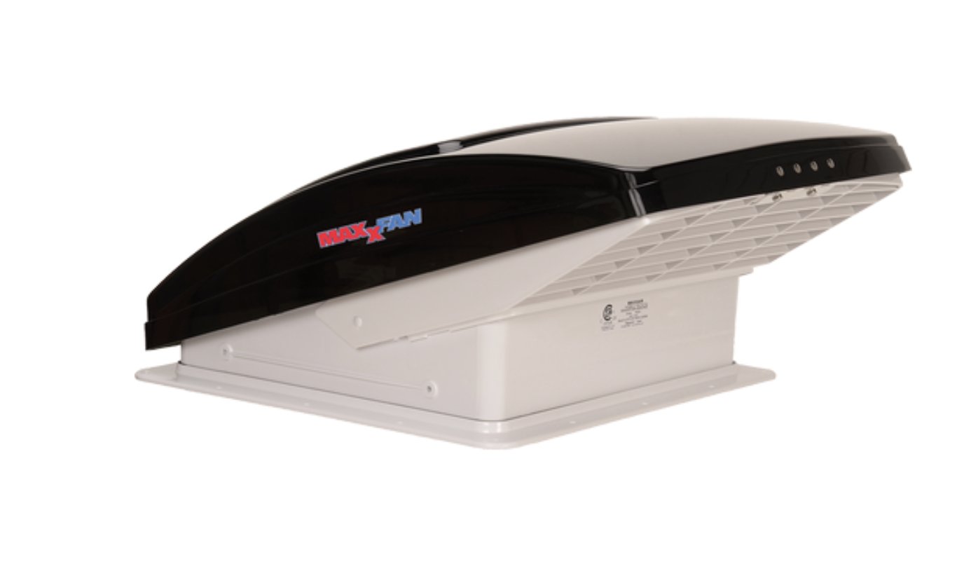 MaxxAir 6401K MaxxFan Deluxe Roof Vent Manual Opening 4 Speed Fan - Smoke - Young Farts RV Parts