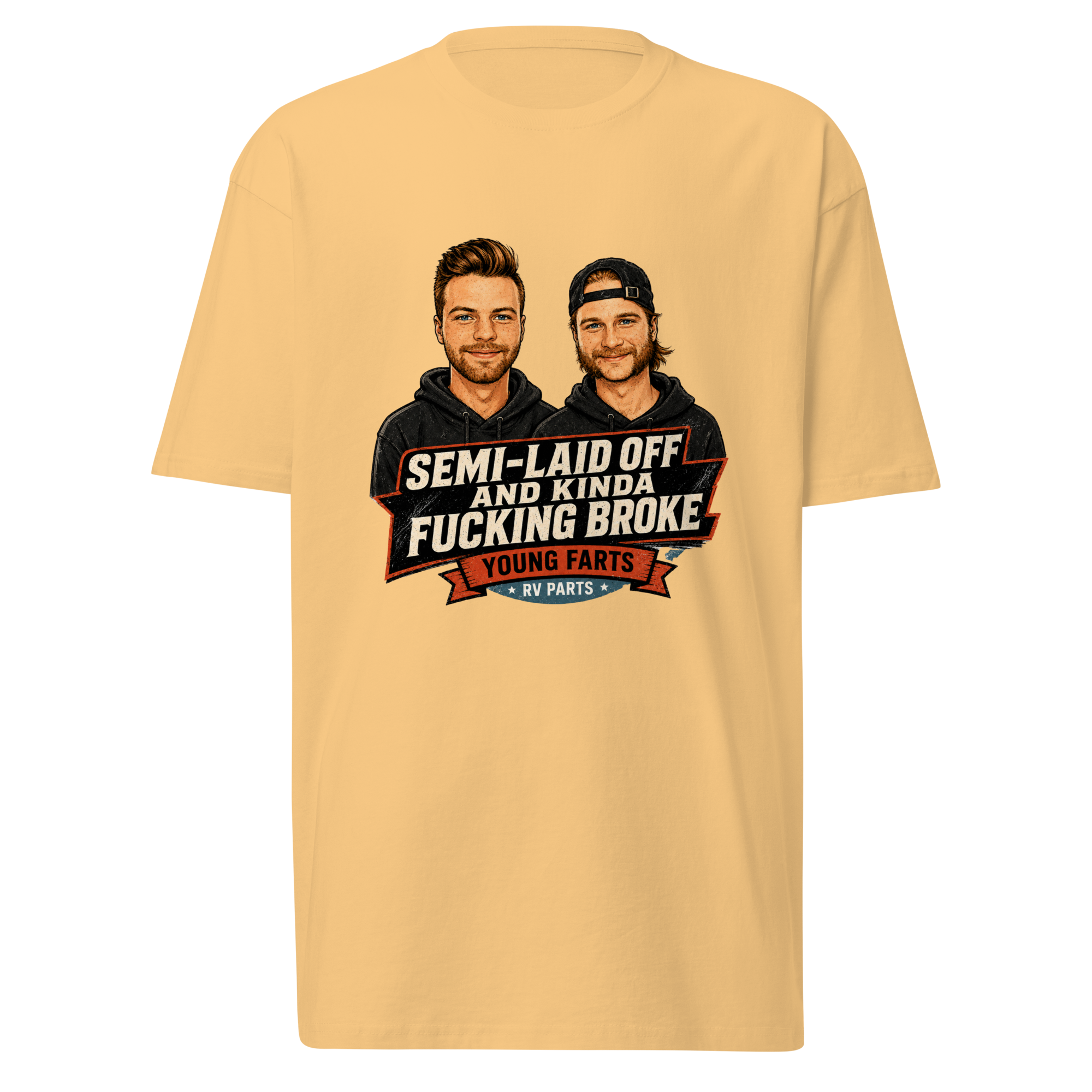 Semi-Laid Off and Kinda Fucking Broke Young Farts character T-Shirt in Black