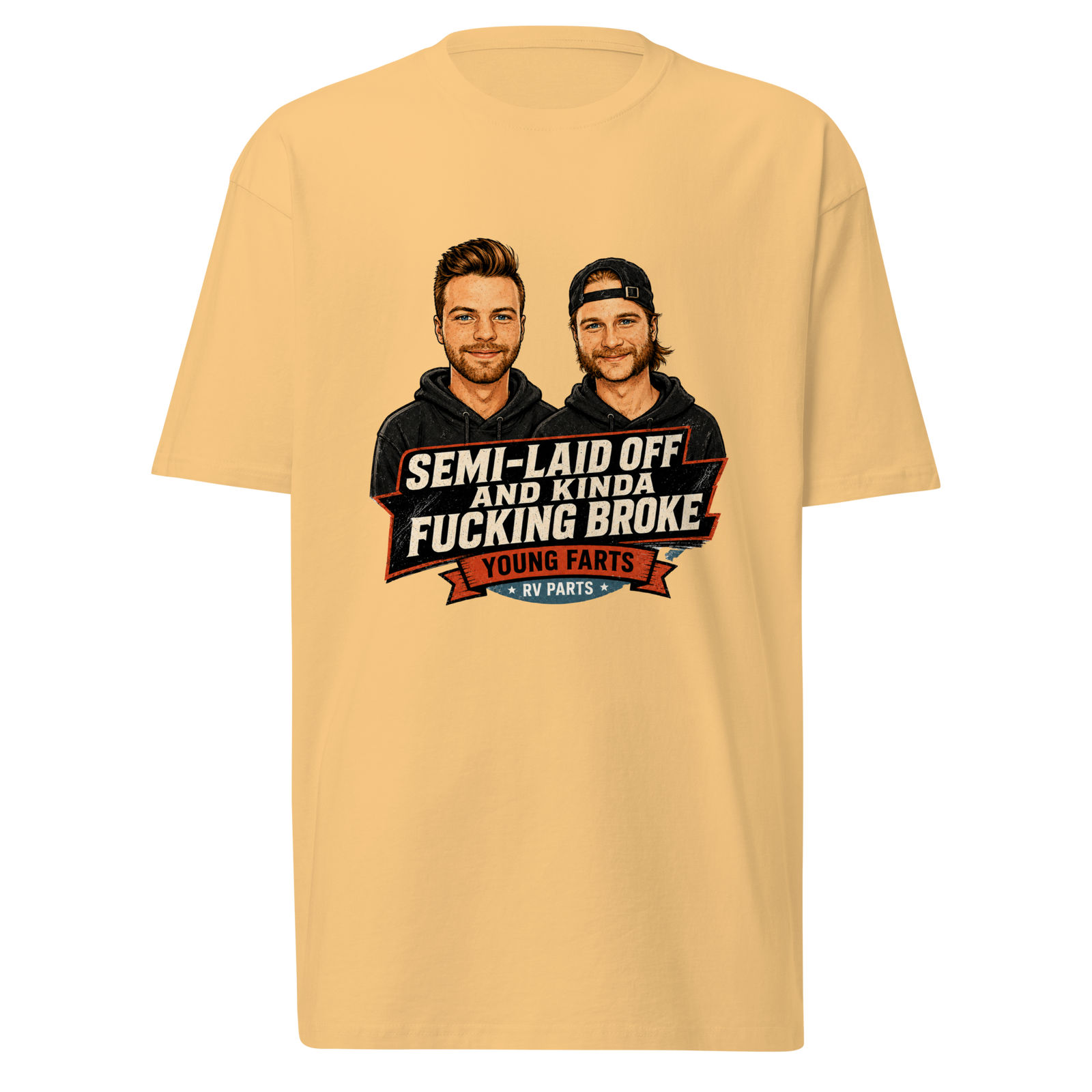 Semi-Laid Off and Kinda Fucking Broke Young Farts character T-Shirt in Black