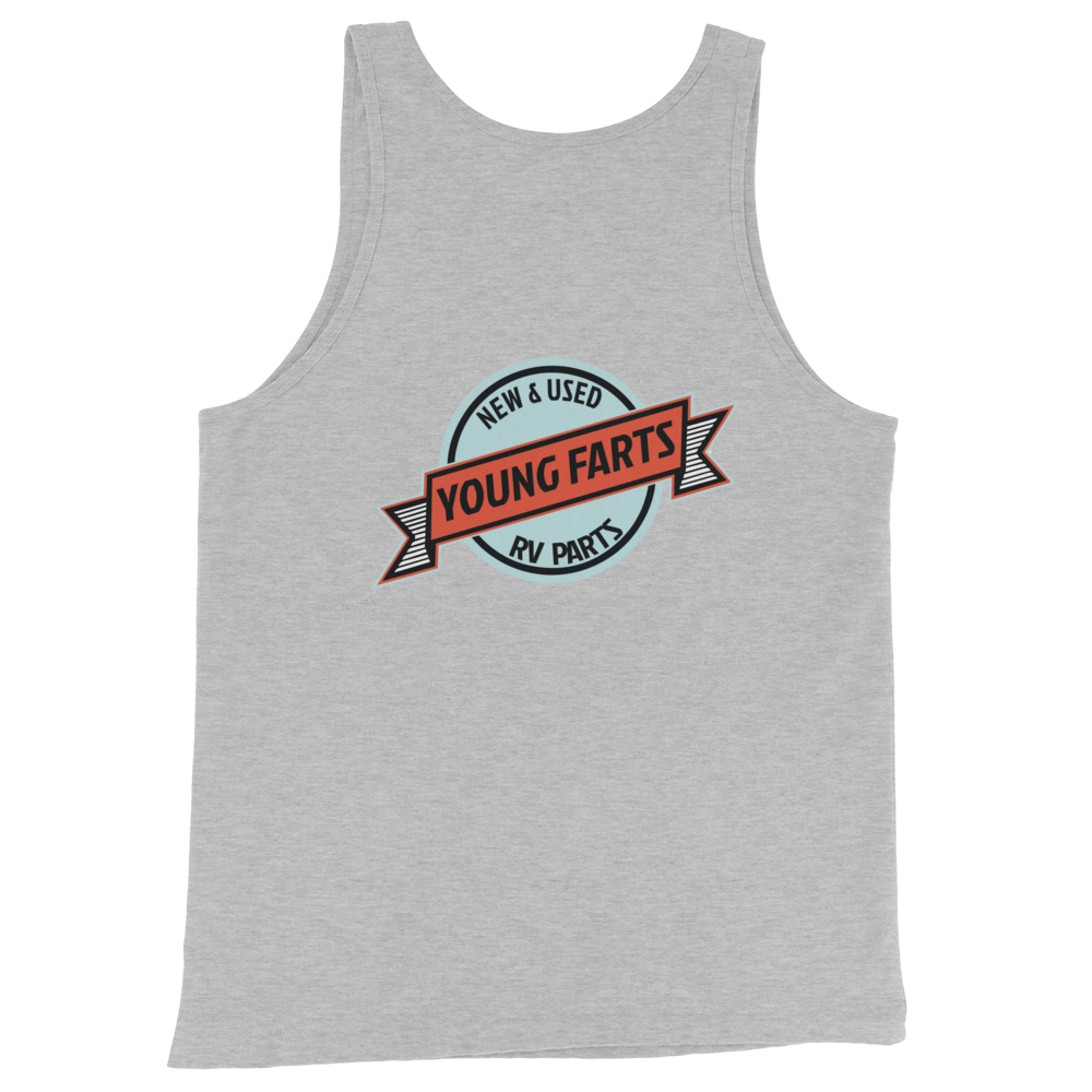 Young Farts Sun’s Out, Farts Out Tank Top with front and back print in Navy