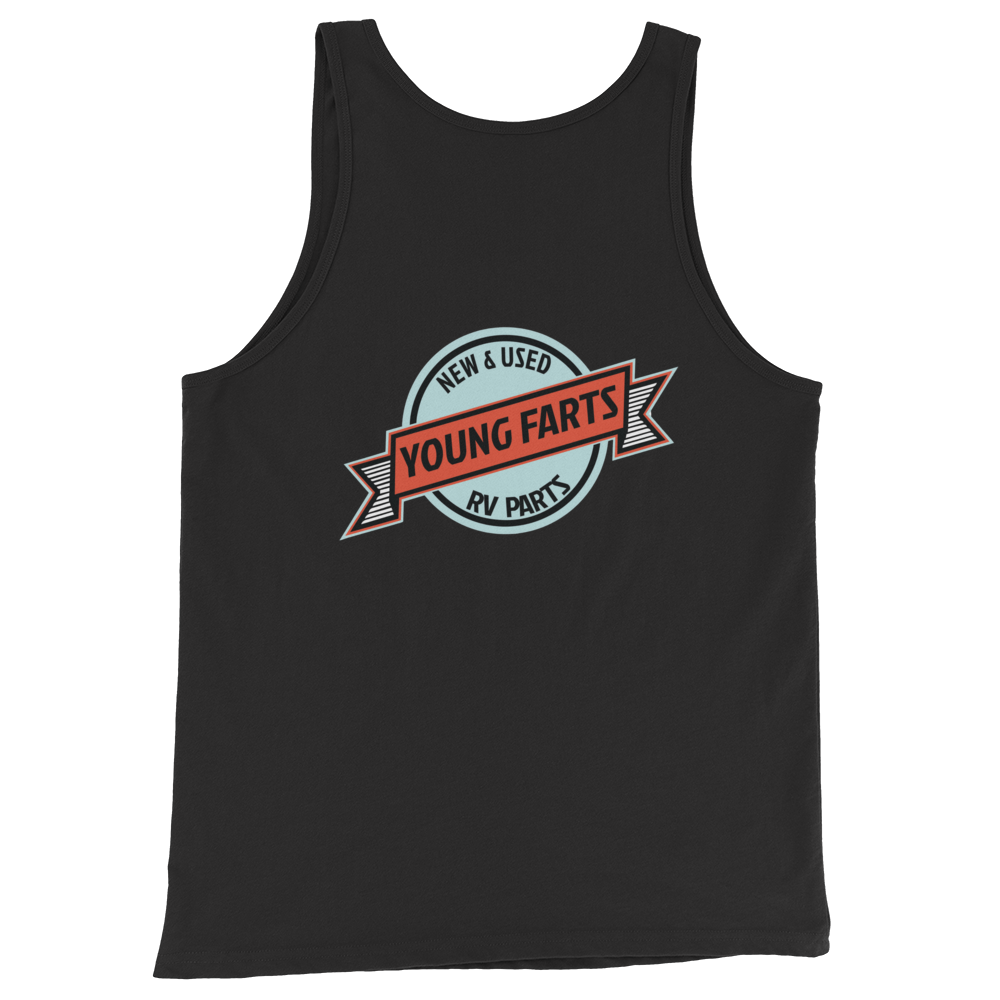 Young Farts Sun’s Out, Farts Out Tank Top with front and back print in Black