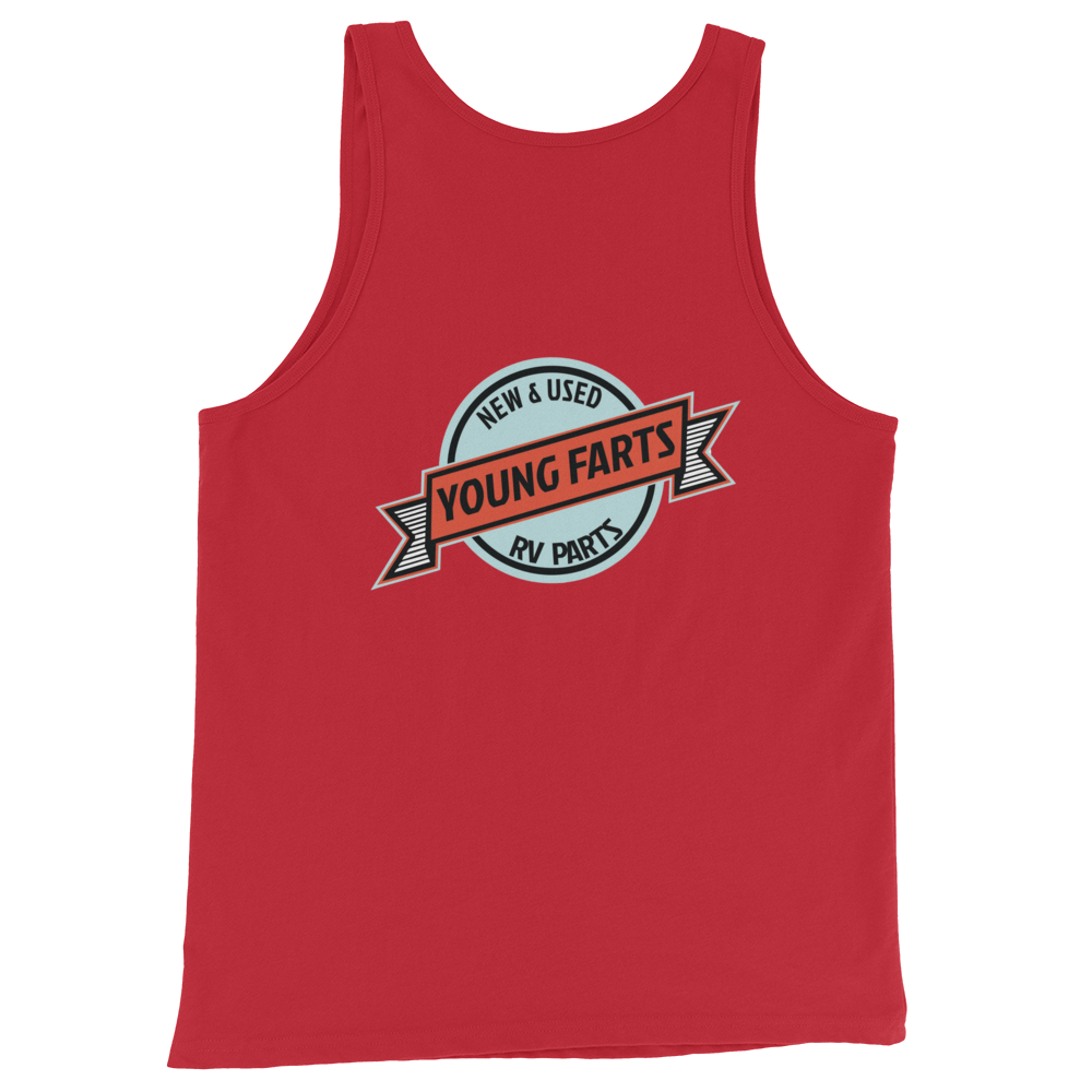 Young Farts Sun’s Out, Farts Out Tank Top with front and back print in Navy