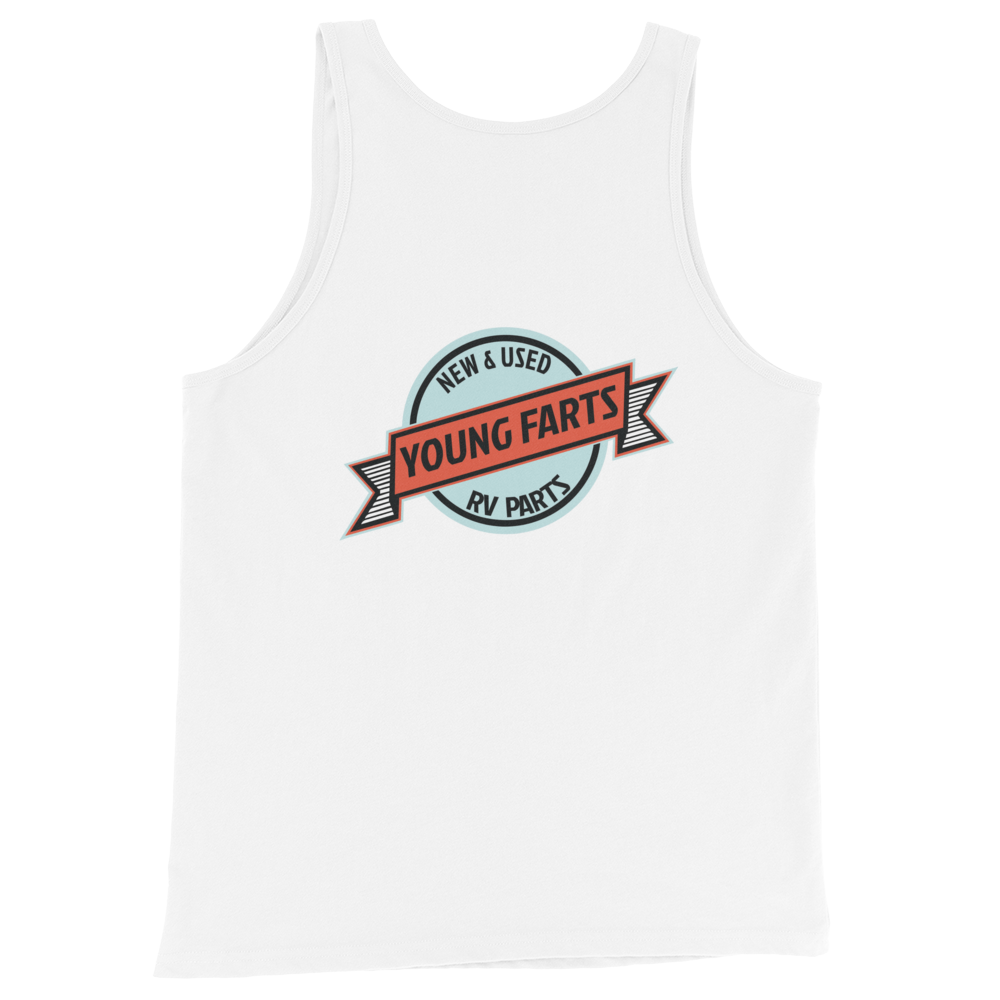 Young Farts Sun’s Out, Farts Out Tank Top with front and back print in Navy