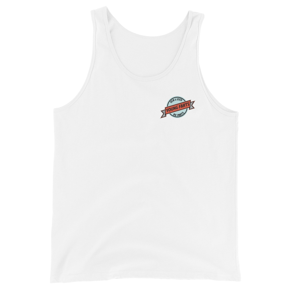 Young Farts Sun’s Out, Farts Out Tank Top with front and back print in Black