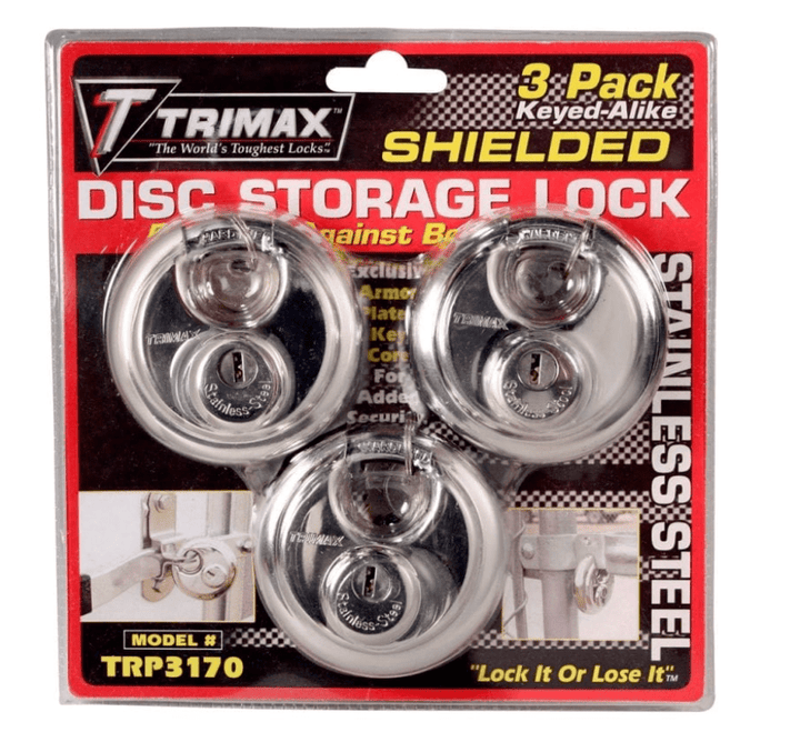 Padlock Trimax Locks TRP3170 Key Type, 70 Millimeter Body Diameter/ Round, 10 Millimeter Diameter Shackle, General Purpose, Stainless Steel, Round - Young Farts RV Parts