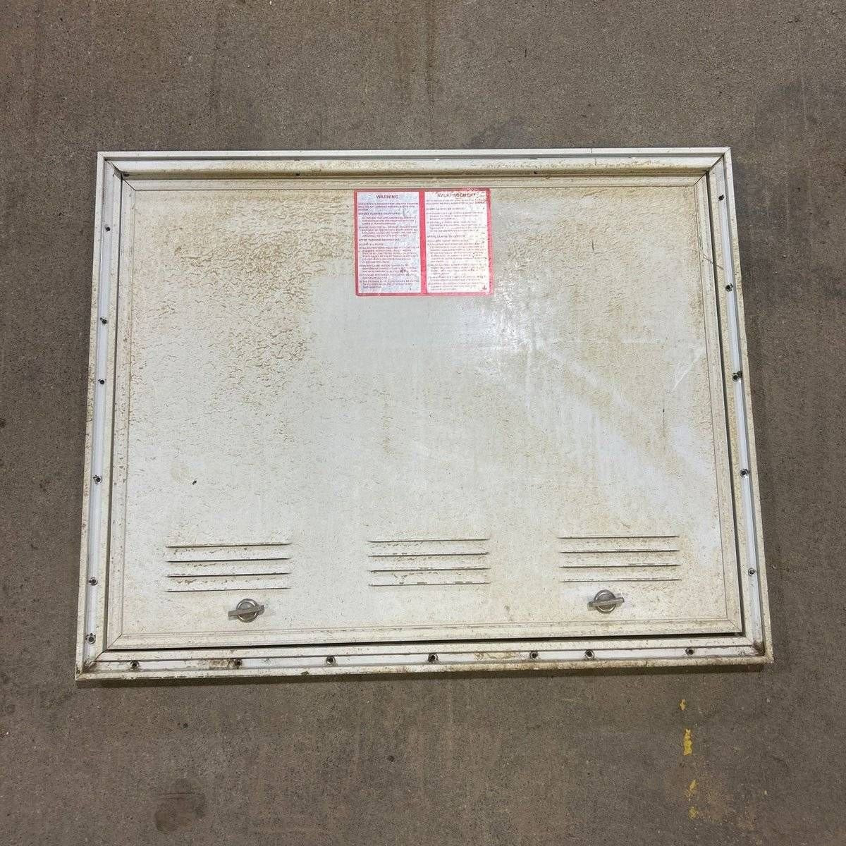 USED Square Corner Propane cargo door - 25.25 X 19.75 X 0.625  - Silver Trim