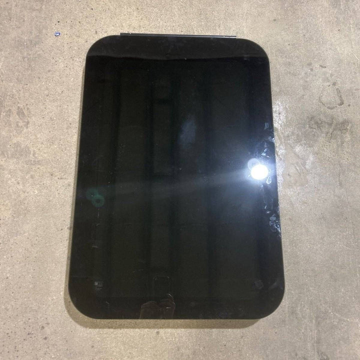Used Black Radius Frameless Emergency Opening Window : 29 1/2" X 21 1/2 X 1 7/8" D - Emergency Window