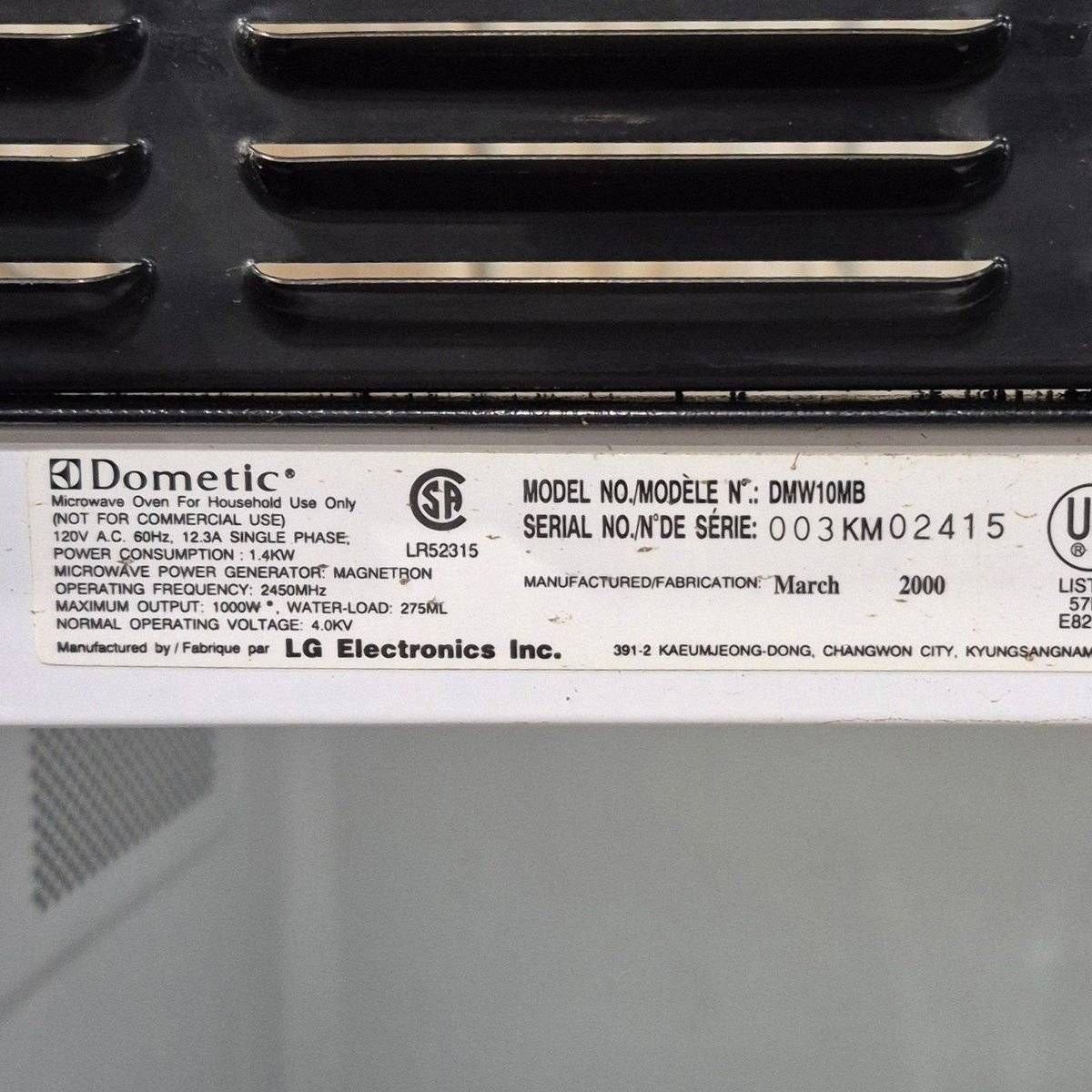 Used Dometic RV Microwave - DMW10MB , 21" x 12 1/4" x 14 1/2" - Photo 4