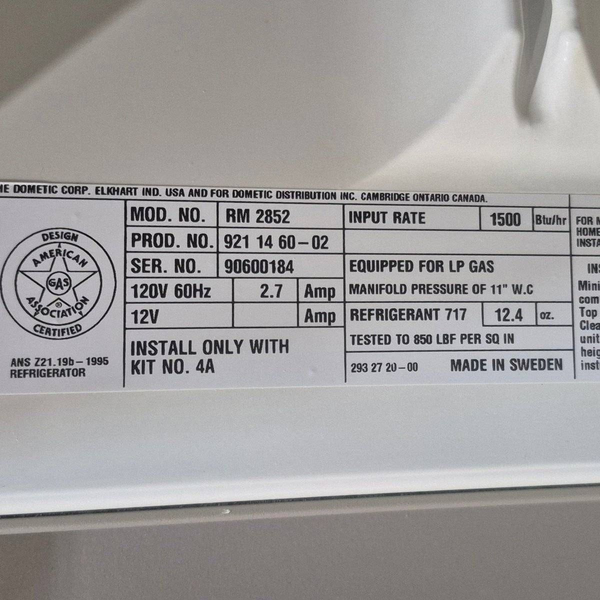 Used Complete Dometic Fridge, 2-Way - RM2852 - Photo 8