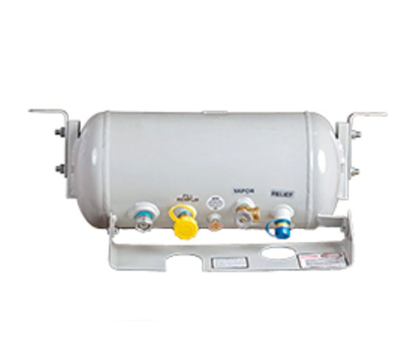 Propane Tank Manchester Tank 6811 ASME Permanent Mount Tank; 45 Pounds Capacity; 42" x 8" Diameter; Channel Bracket - Young Farts RV Parts